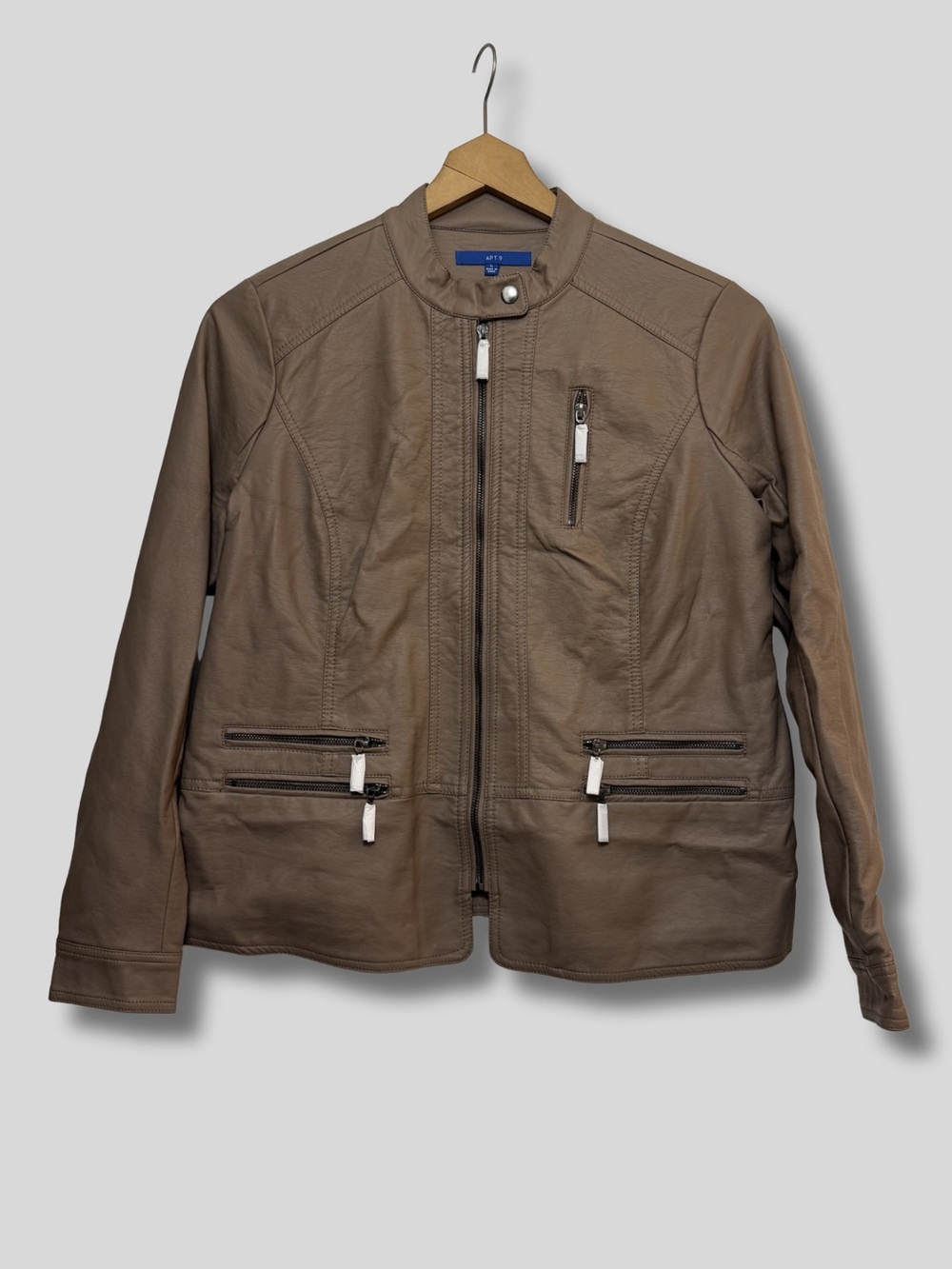 NWT Apt. 9 Women’s Taupe-Brown Zip Front Faux Leather Moto Jacket